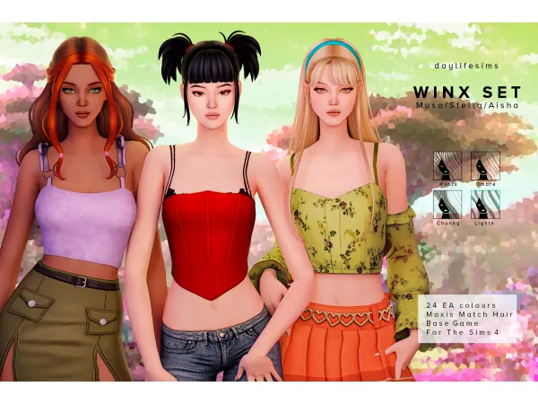Maxis Match WINX CLUB SET Musa, Stella and Aisha by daylifesims - The Sims 4 custom content