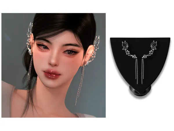 Alpha Butterfly Shaped Silver Earrings by Chih - The Sims 4 Custom Content