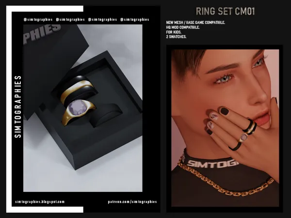 Alpha Ring Set CM01 FIXED by simtographies - The Sims 4 Custom Content
