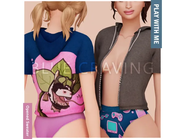 Maxis Match Blue Craving Opened Sweater - The Sims 4 Custom Content