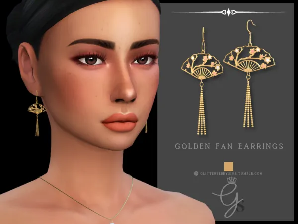 Mix Golden Fan Earrings by Glitterberry Sims - The Sims 4 Custom Content