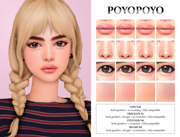 Alpha Makeup Set N19 LIPS N28 FRECKLES N1 EYLINER N8 BLUSH N8 by simsfinds - The Sims 4 Custom Content