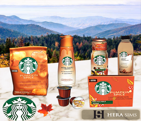 Alpha Pumpkin spice starbucks coffee set by herasims4 - The Sims 4 Custom Content