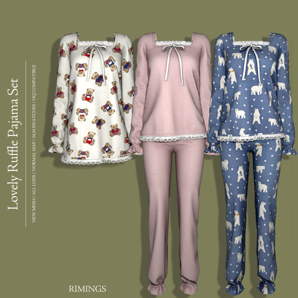 Alpha [RIMINGS] Lovely Ruffle Pajama Set by simsfinds - The Sims 4 Custom Content
