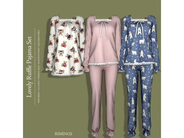 Alpha [RIMINGS] Lovely Ruffle Pajama Set by RIMINGS - The Sims 4 Custom Content