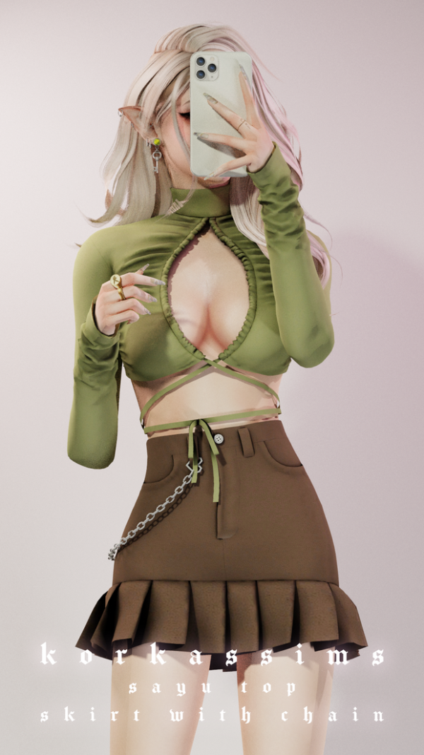 Alpha Sayu TopSkirt With Chain by simsfinds - The Sims 4 Custom Content