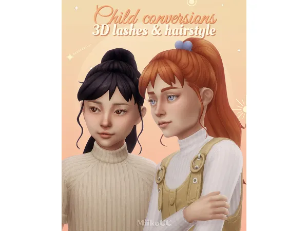 Maxis Match 3D eyelashes Makoto hair (children) by Miiko - The Sims 4 Custom Content
