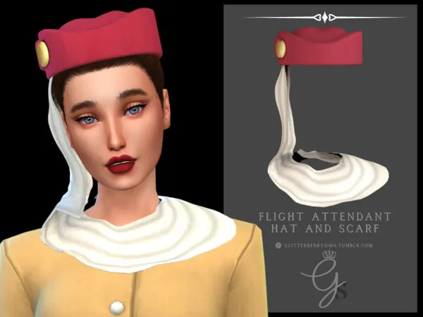Maxis Match Flight Attendant Hat and Scarf by simsfinds - The Sims 4 Custom Content