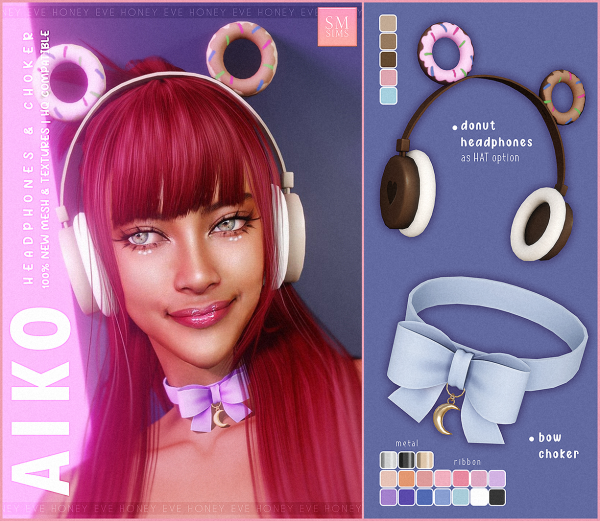Alpha HONEY Aiko Donut Headphones Choker by smsims - The Sims 4 Custom Content