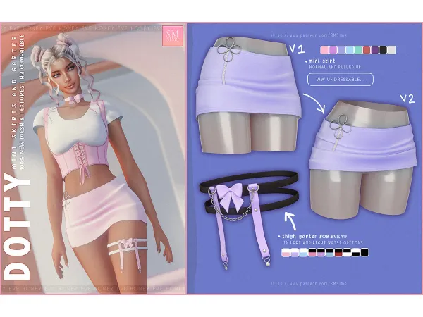 Alpha SUGAR Dotty Mini Skirt Garter by smsims - The Sims 4 Custom Content