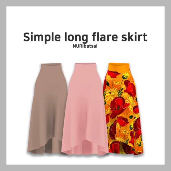 Maxis Match [NURI] Simple Long Flare Skirt by simsfinds - The Sims 4 Custom Content