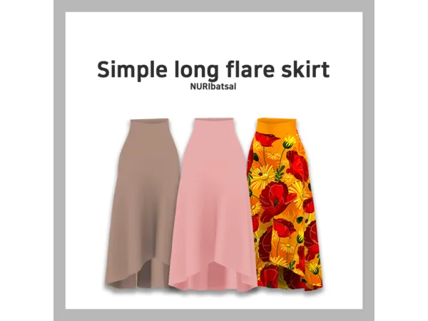 Maxis Match [NURI] Simple Long Flare Skirt - The Sims 4 Custom Content