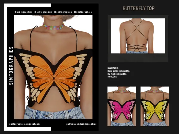 Alpha Butterfly Top by simtographies - The Sims 4 Custom Content