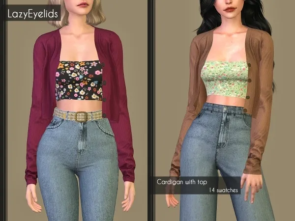 Alpha Cardigan with top by lazyeyelids - The Sims 4 Custom Content