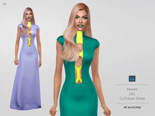 Alpha Sifix CyFi Asari Dress RC by elfdor - The Sims 4 Custom Content