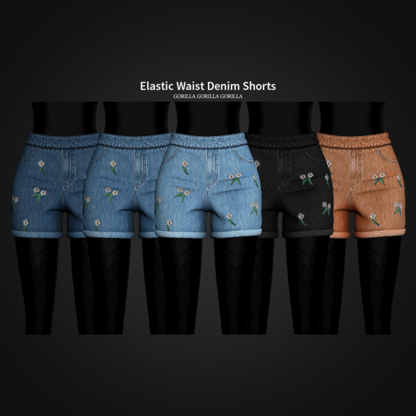 Alpha Elastic Waist Denim Shorts by simsfinds - The Sims 4 Custom Content