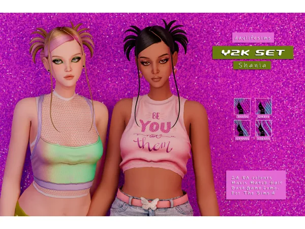 Maxis Match Y2K HAIR SET Shania by simsfinds - The Sims 4 Custom Content