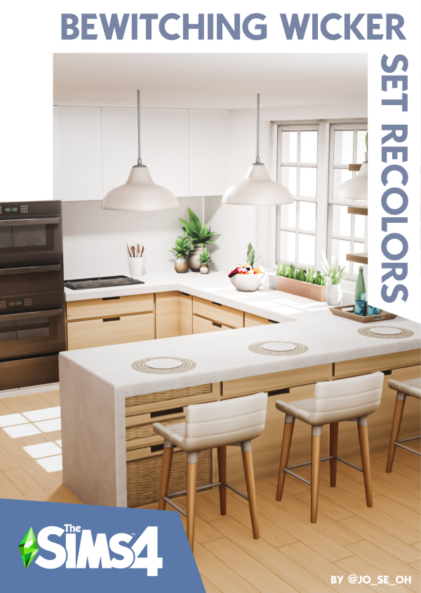 Maxis Match Bewitching Wicker Counter Set Recolors by simsfinds - The Sims 4 Custom Content