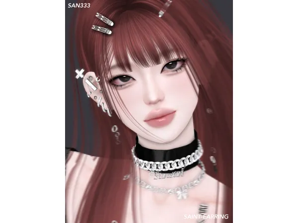 Alpha 333Saint earring by san33 - The Sims 4 Custom Content