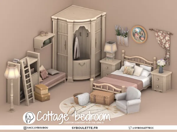 Mix Cottage bedroom set by simsfinds - The Sims 4 Custom Content