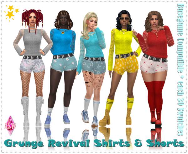 Maxis Match Grunge Revival Shirts Shorts by simsfinds - The Sims 4 Custom Content