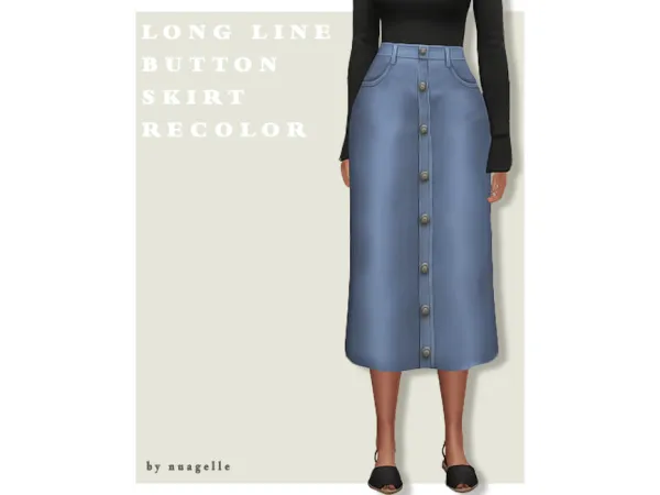 Maxis Match Long Line Button Skirt Retexture by nuagelle - The Sims 4 Custom Content