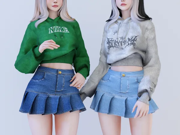 Shawty hoodie / Mini denim skirt