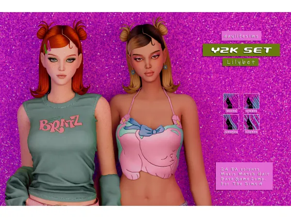 Maxis Match Y2K HAIR SET Lilybet by Daylife Sims - The Sims 4 Custom Content