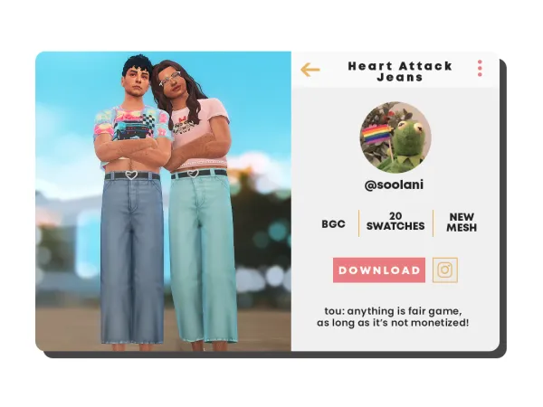 Maxis Match Heart Attack Jeans by Soolani - The Sims 4 Custom Content