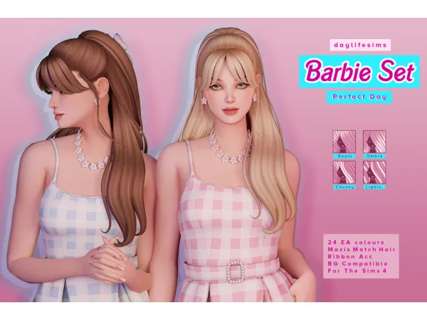 Maxis Match BARBIE HAIR SET Perfect Day by daylifesims - The Sims 4 Custom Content