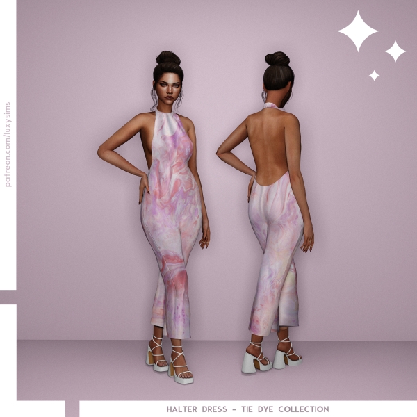 Alpha Halter Dress Tie Dye Collection by luxysims - The Sims 4 Custom Content