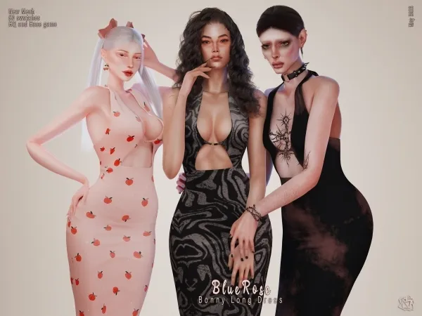 Alpha Bonny Long Dress Bluerose by bluerose-sims - The Sims 4 Custom Content