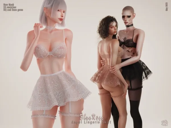 Alpha Angel Lingerie Skirt and Acc by bluerose-sims - The Sims 4 Custom Content