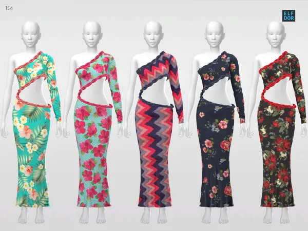 Alpha Belaloallure Doechi Braids Dress RC by elfdor - The Sims 4 Custom Content