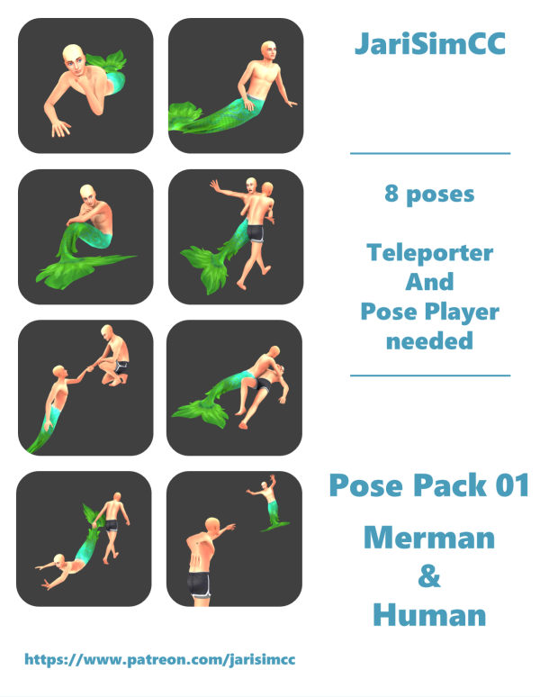 Maxis Match JariSimCC PosePack 01 Merman Human by simsfinds - The Sims 4 Custom Content