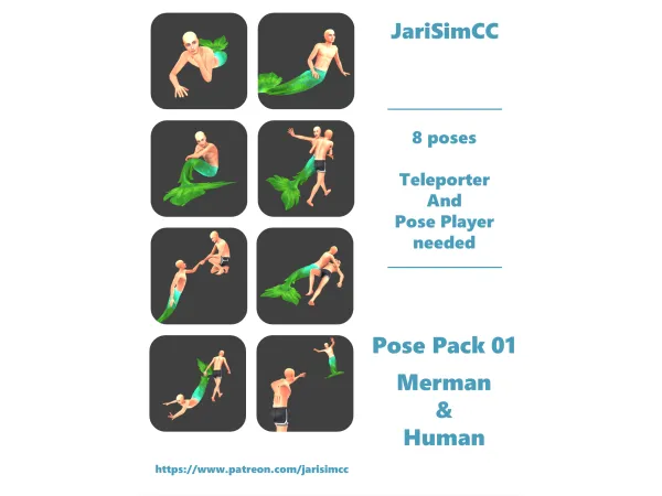 Maxis Match JariSimCC PosePack 01 Merman Human by JariSimCC - The Sims 4 Custom Content