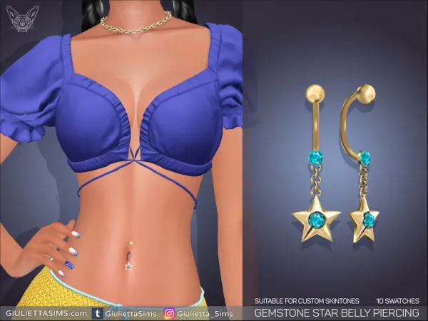Alpha Gemstone Star Belly Piercing (left brow ring) by simsfinds - The Sims 4 Custom Content
