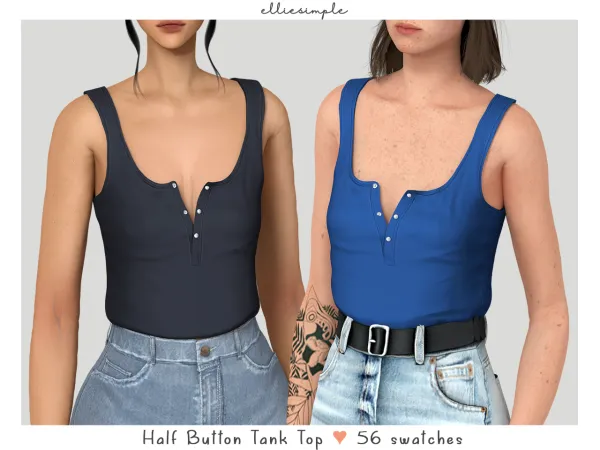 Alpha elliesimple half button tank top (early access) by elliesimple - The Sims 4 Custom Content