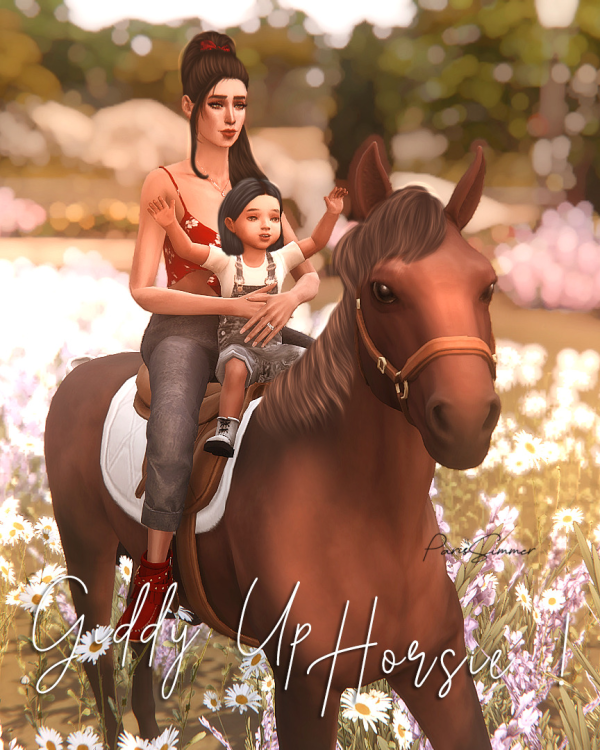 Maxis Match Giddy Up Horsie 7 group poses with Horse by simsfinds - The Sims 4 Custom Content