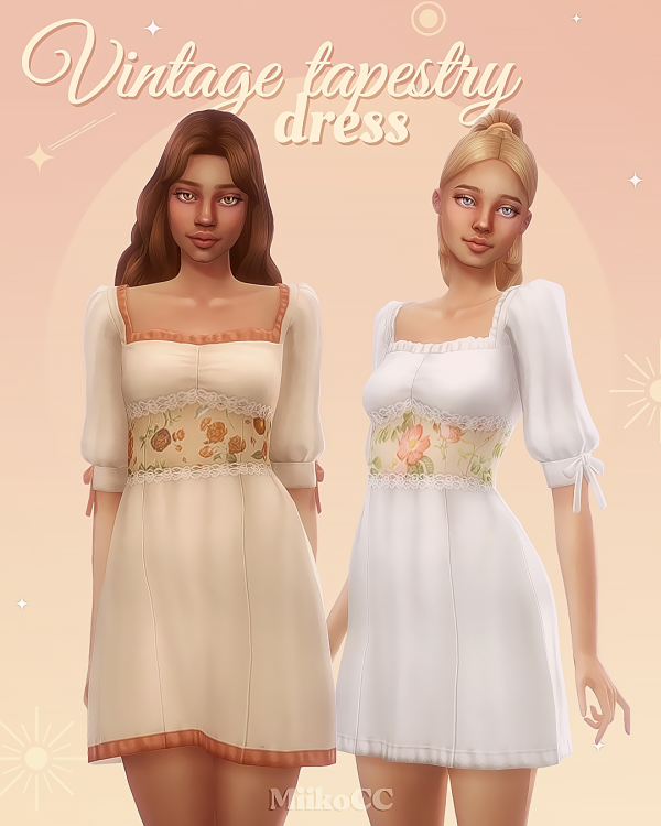 Maxis Match Vintage tapestry dress by simsfinds - The Sims 4 Custom Content