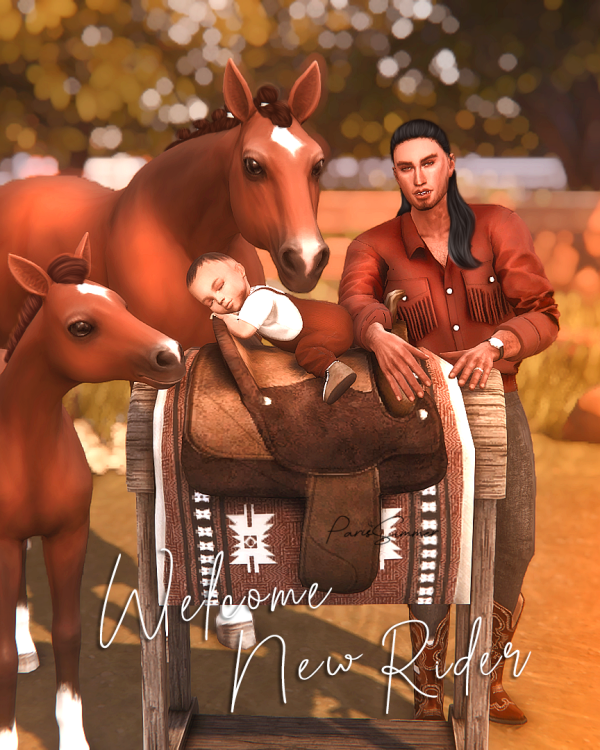 Maxis Match Welcome New Rider 12 poses with Horse (6 for newborn 6 for infant) by simsfinds - The Sims 4 Custom Content
