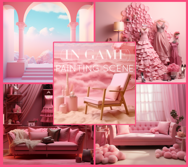 Mix Barbie Painting Pink PhotoShoot Scene by simsfinds - The Sims 4 Custom Content