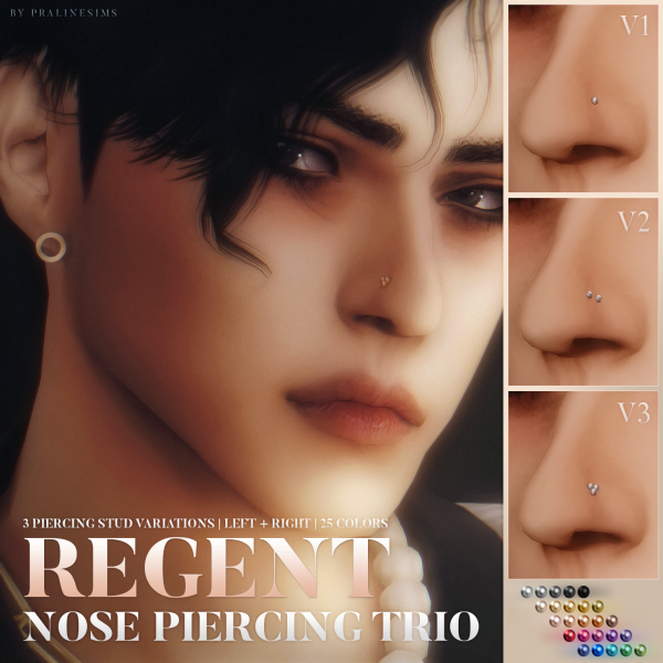 Mix REGENT Nose Piercing Trio by simsfinds - The Sims 4 Custom Content