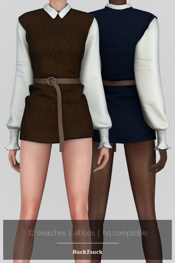 Alpha Belted Shirt Dress with Sleeveless Sweater by BackTrack - The Sims 4 Custom Content