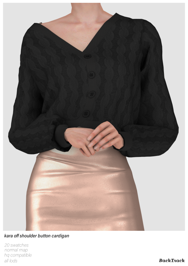 Alpha Kara Off Shoulder Button Cardigan by simsfinds - The Sims 4 Custom Content