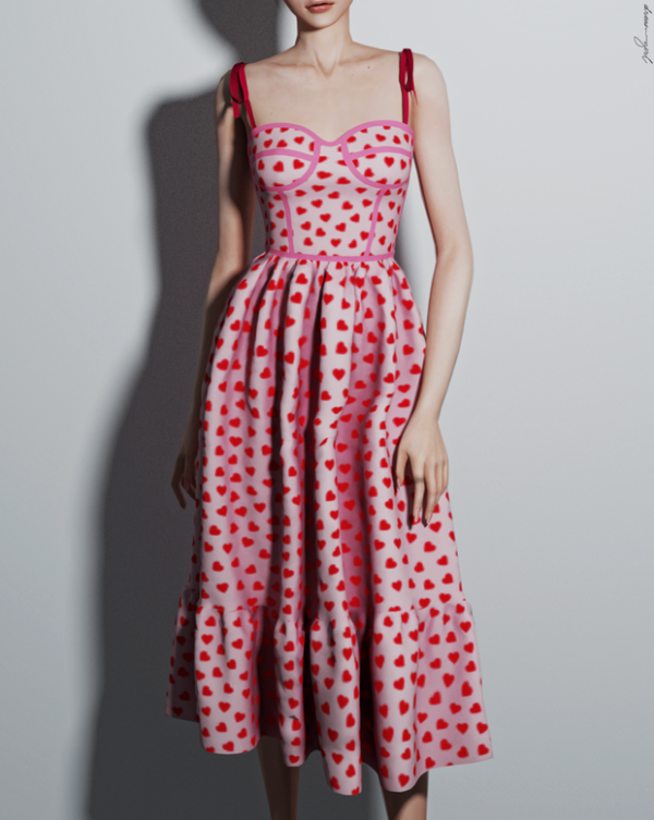 Alpha heart midi dress by simsfinds - The Sims 4 Custom Content