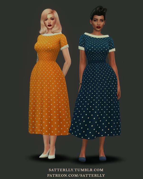 Maxis Match Retro dress Poppy (polka dot pattern) by simsfinds - The Sims 4 Custom Content