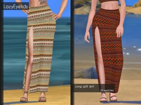 Alpha Long split skirt by lazyeyelids - The Sims 4 Custom Content