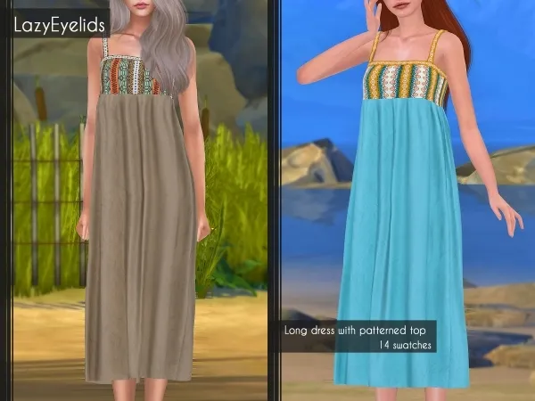 Alpha Long dress with patterned top by lazyeyelids - The Sims 4 Custom Content