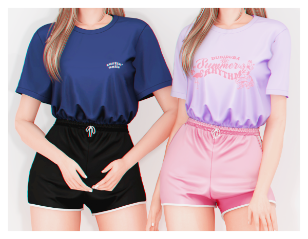 Alpha Summer T Shirt Shorts by plbsims - The Sims 4 Custom Content